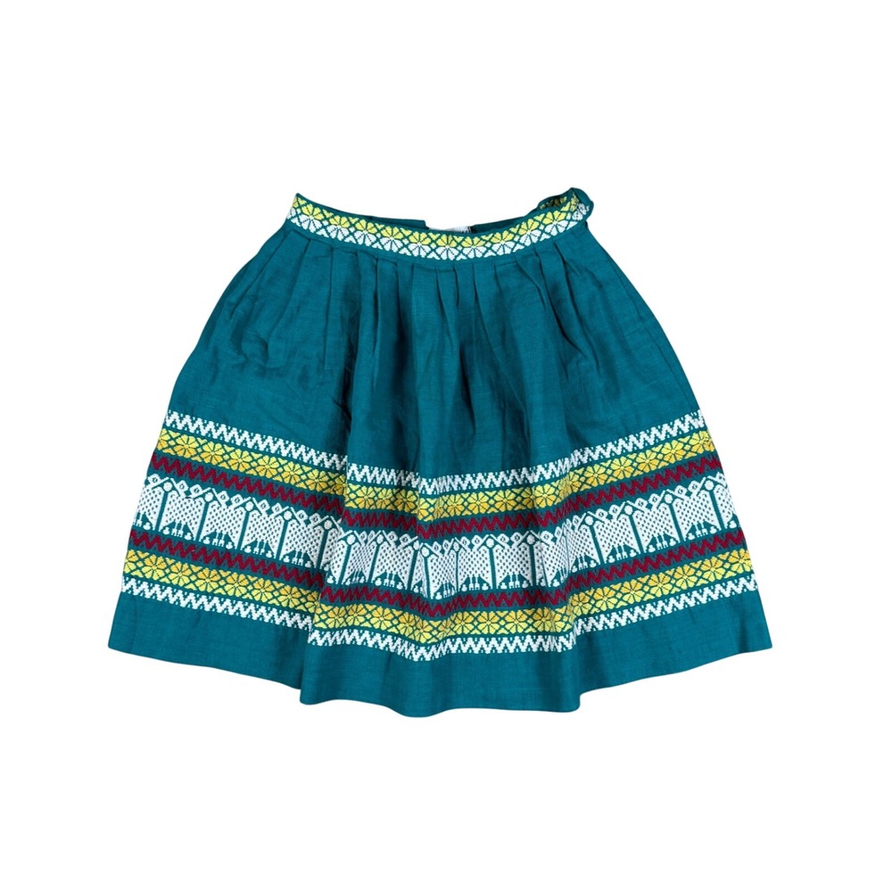 Vtg LaRegional Handwoven Skirt Womens Size 24 Folk Art Teal Multicolor Guatemala